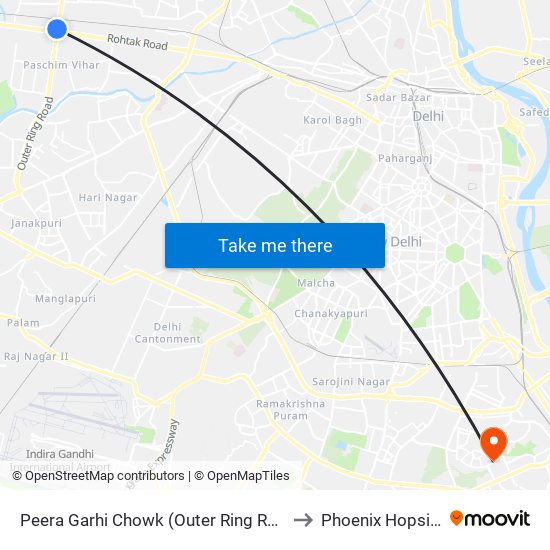 Peera Garhi Chowk (Outer Ring Road) to Phoenix Hopsital map