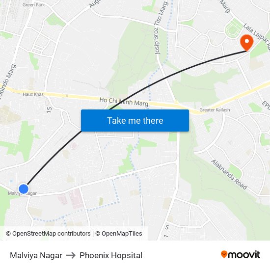 Malviya Nagar to Phoenix Hopsital map