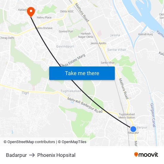 Badarpur to Phoenix Hopsital map