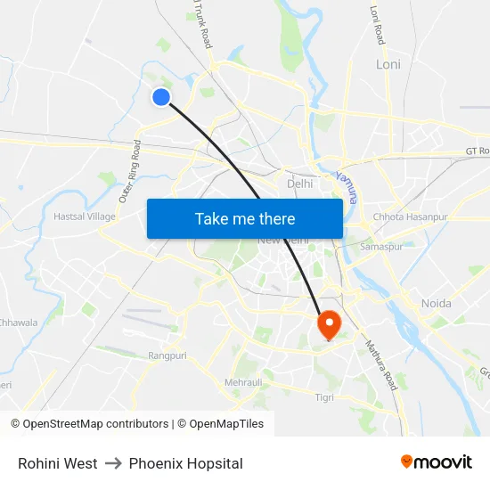 Rohini West to Phoenix Hopsital map