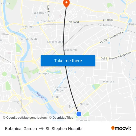 Botanical Garden to St. Stephen Hospital map