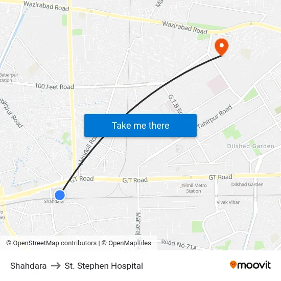 Shahdara to St. Stephen Hospital map