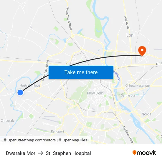 Dwaraka Mor to St. Stephen Hospital map