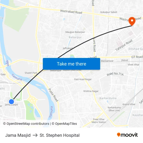 Jama Masjid to St. Stephen Hospital map