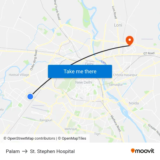 Palam to St. Stephen Hospital map