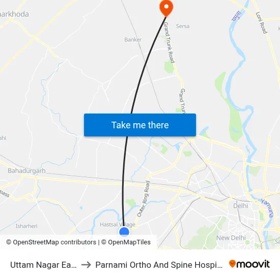 Uttam Nagar East to Parnami Ortho And Spine Hospital map