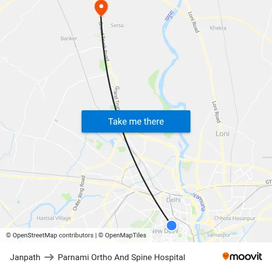 Janpath to Parnami Ortho And Spine Hospital map