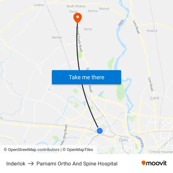 Inderlok to Parnami Ortho And Spine Hospital map