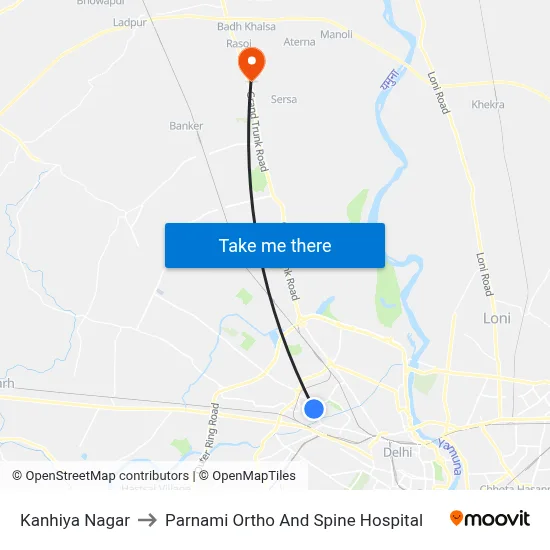 Kanhiya Nagar to Parnami Ortho And Spine Hospital map