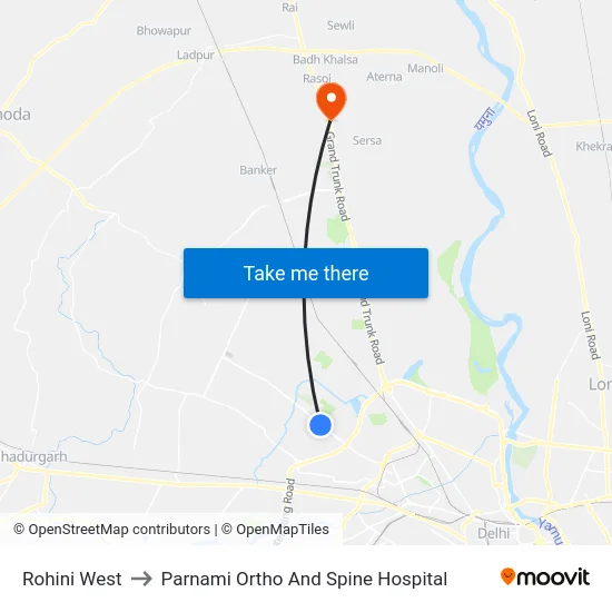 Rohini West to Parnami Ortho And Spine Hospital map