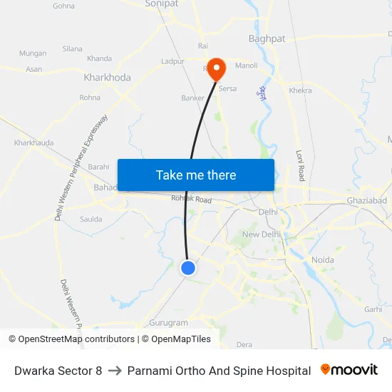 Dwarka Sector 8 to Parnami Ortho And Spine Hospital map