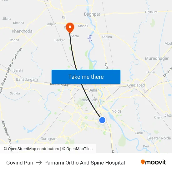 Govind Puri to Parnami Ortho And Spine Hospital map