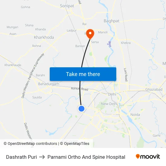 Dashrath Puri to Parnami Ortho And Spine Hospital map