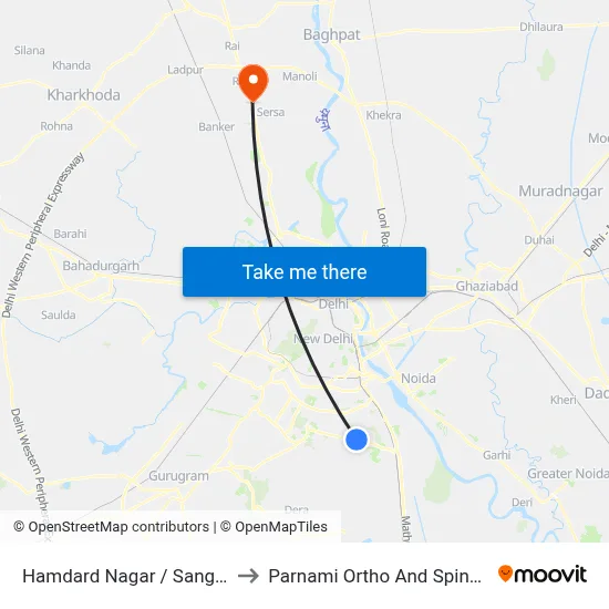 Hamdard Nagar / Sangam Vihar to Parnami Ortho And Spine Hospital map