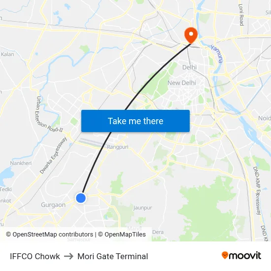 IFFCO Chowk to Mori Gate Terminal map