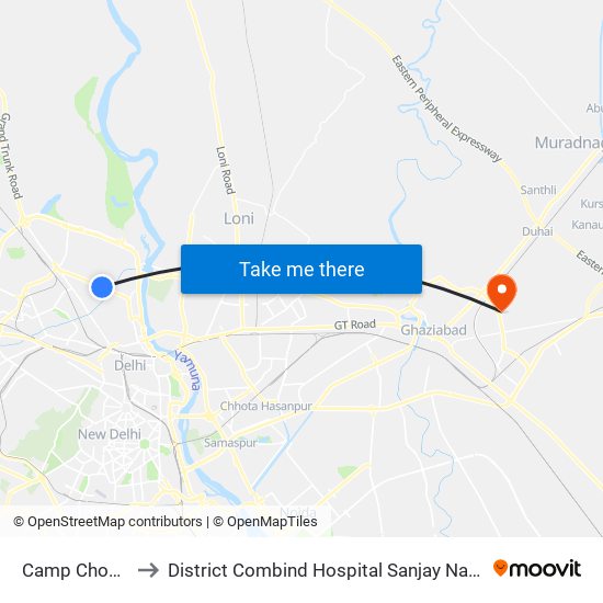Camp Chowk to District Combind Hospital Sanjay Nagar map