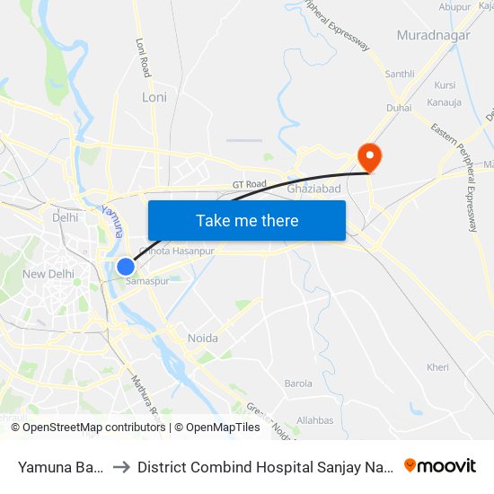 Yamuna Bank to District Combind Hospital Sanjay Nagar map