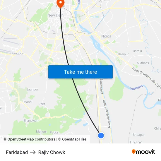 फरीदाबाद to राजीव चौक map