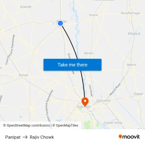 पानीपत to राजीव चौक map