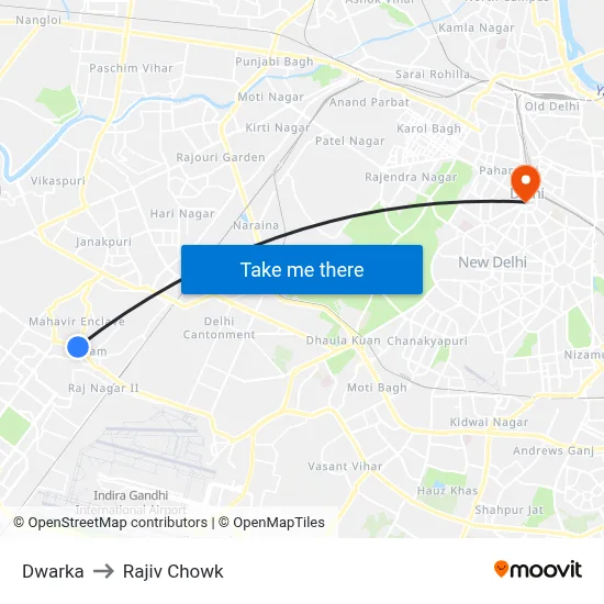 Dwarka to Rajiv Chowk map