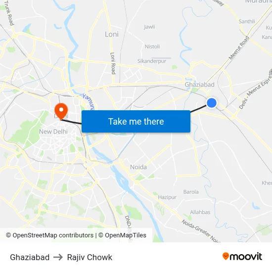 Ghaziabad to Rajiv Chowk map