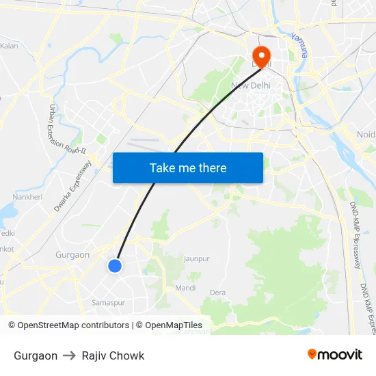 Gurgaon to Rajiv Chowk map