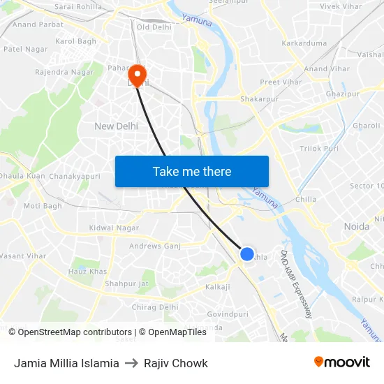 Jamia Millia Islamia to Rajiv Chowk map