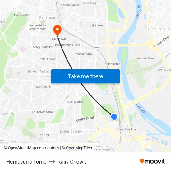Humayun's Tomb to Rajiv Chowk map
