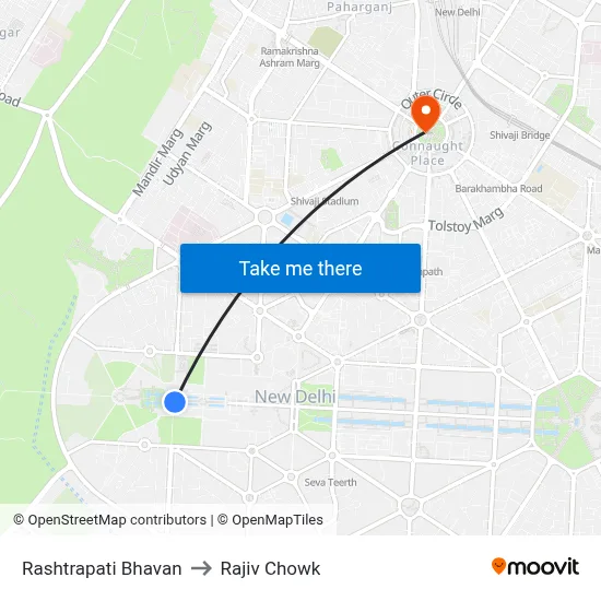 Rashtrapati Bhavan to Rajiv Chowk map