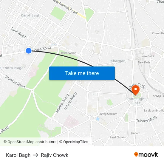 Karol Bagh to Rajiv Chowk map