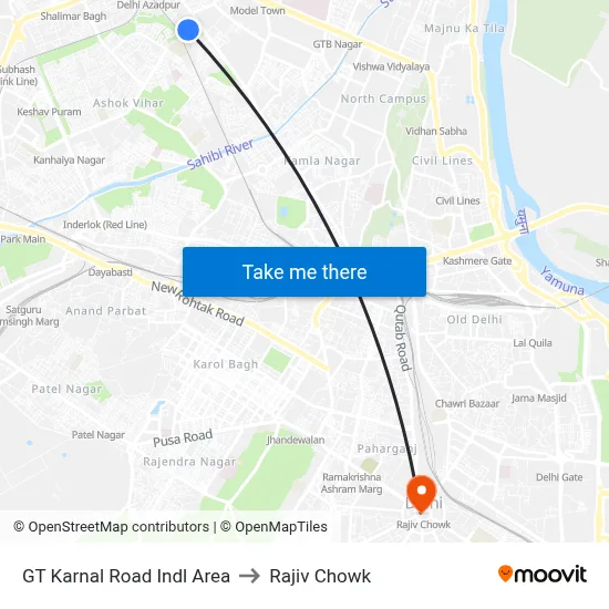 GT Karnal Road Indl Area to Rajiv Chowk map