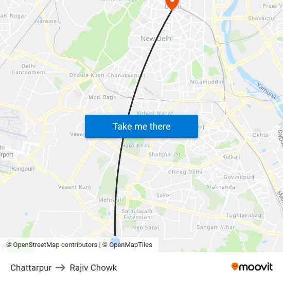 Chattarpur to Rajiv Chowk map