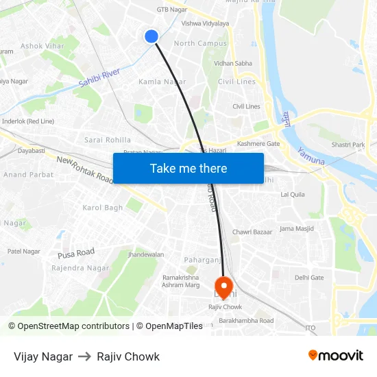 Vijay Nagar to Rajiv Chowk map