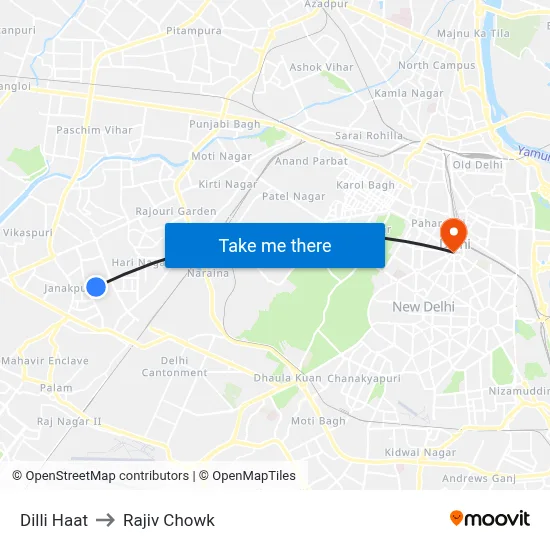 Dilli Haat to Rajiv Chowk map