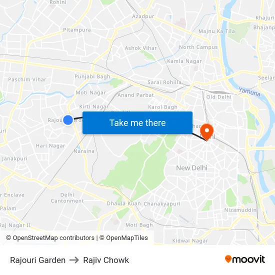 राजौरी गार्डन to राजीव चौक map