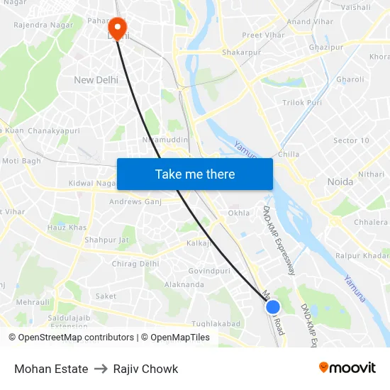 Mohan Estate to Rajiv Chowk map