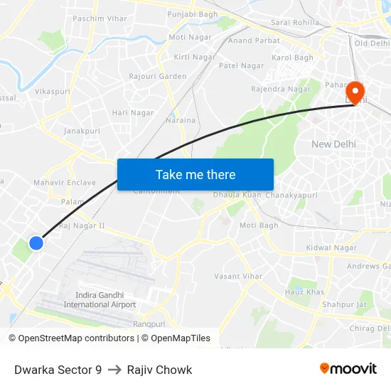 Dwarka Sector 9 to Rajiv Chowk map