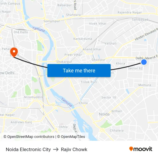नोएडा इलेक्ट्रॉनिक सिटी to राजीव चौक map