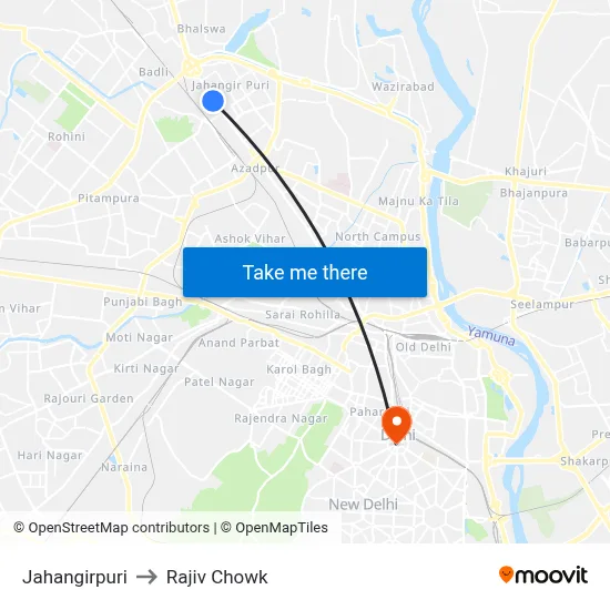 Jahangirpuri to Rajiv Chowk map