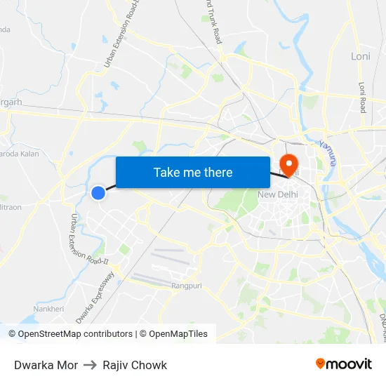 Dwarka Mor to Rajiv Chowk map