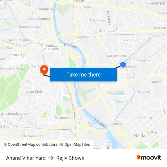 Anand Vihar Yard to Rajiv Chowk map