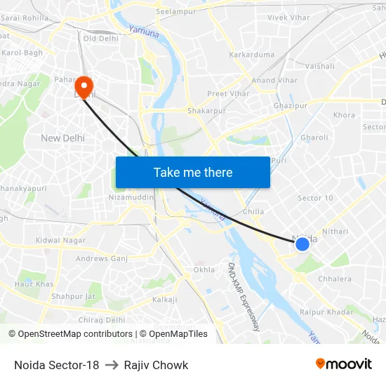 Noida Sector-18 to Rajiv Chowk map