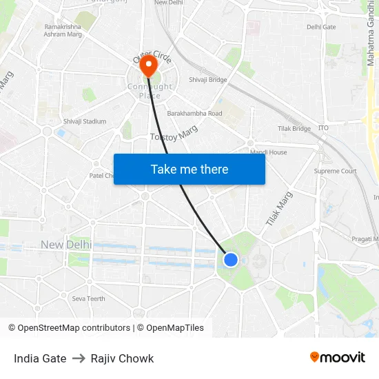 India Gate to Rajiv Chowk map