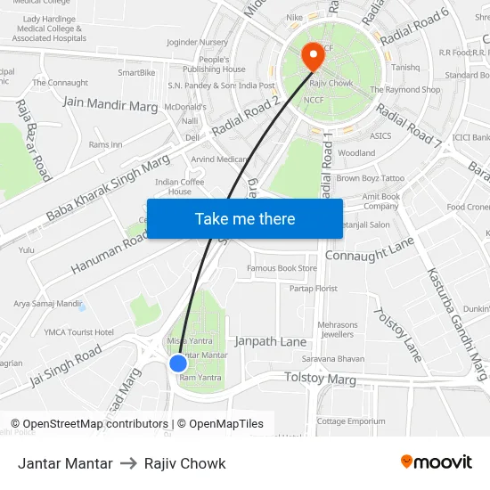 Jantar Mantar to Rajiv Chowk map