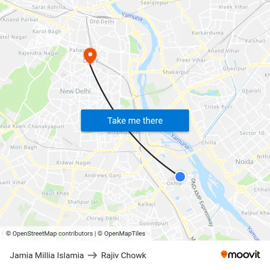 Jamia Millia Islamia to Rajiv Chowk map