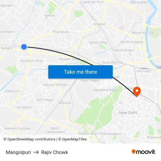 Mangolpuri to Rajiv Chowk map