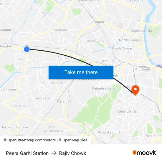 Peera Garhi Station to Rajiv Chowk map