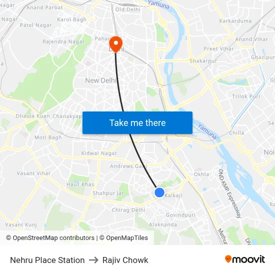 Nehru Place Station to Rajiv Chowk map