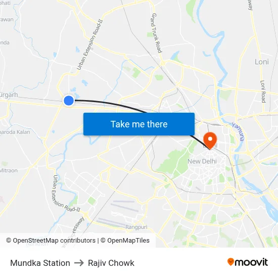 Mundka Station to Rajiv Chowk map
