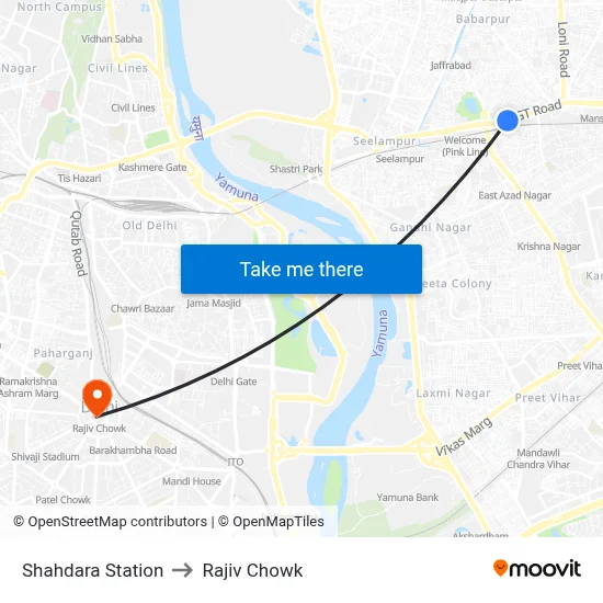 Shahdara Station to Rajiv Chowk map
